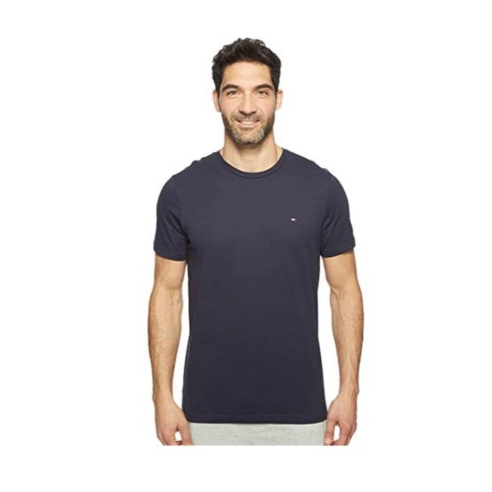 ⭐Tommy Hilfiger Sz XL Mens Tee T-Shirt Round Neck Short Sleeve Solid Navy Blue⭐